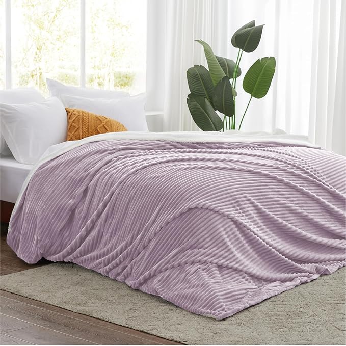 Sherpa King Size Blanket - Fleece for Bed, Soft and Warm for Winter, Reversible Fuzzy, Lavender, 108 x 90 Inches