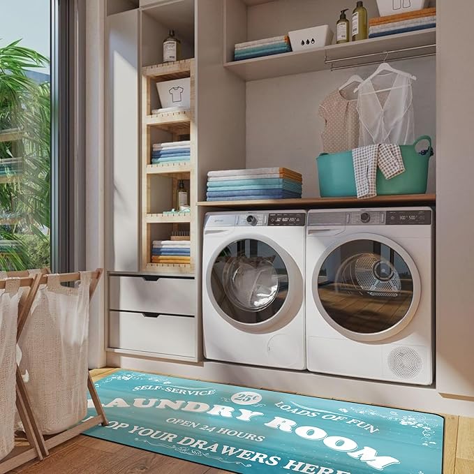 Zoke Laundry Room Rug Runner Stylish Non-Slip Laundry Room Mat 24"x72", Versatile, Waterproof Runner for Laundry, Kitchen, and Bathroom, Mudroom Decor and Farmhouse Charm