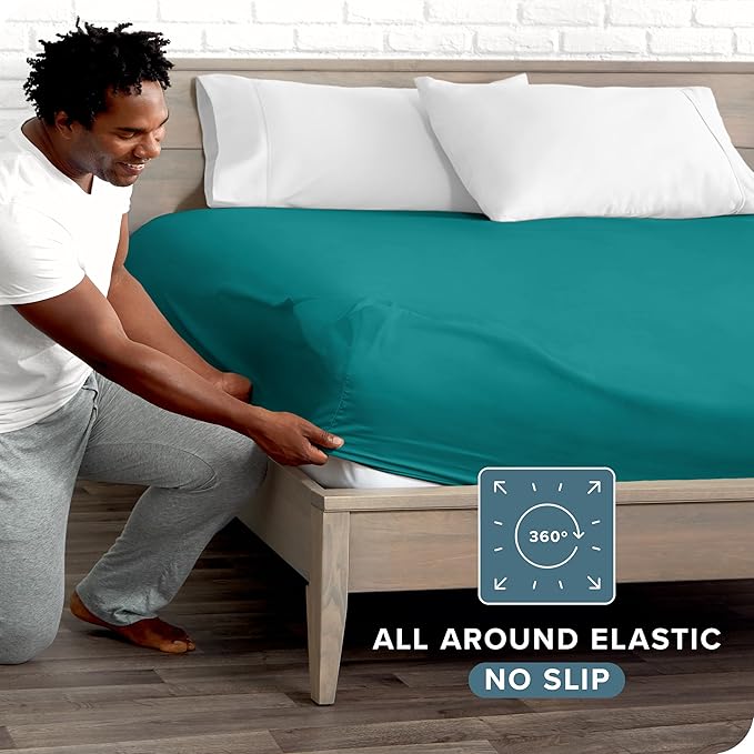 Bare Home Fitted Bottom Sheet Queen Size - Premium 1800 Microfiber - Ultra-Soft Hotel Luxury - Deep Pocket - Durable and Long Lasting - Fitted Sheet (Queen, Emerald)