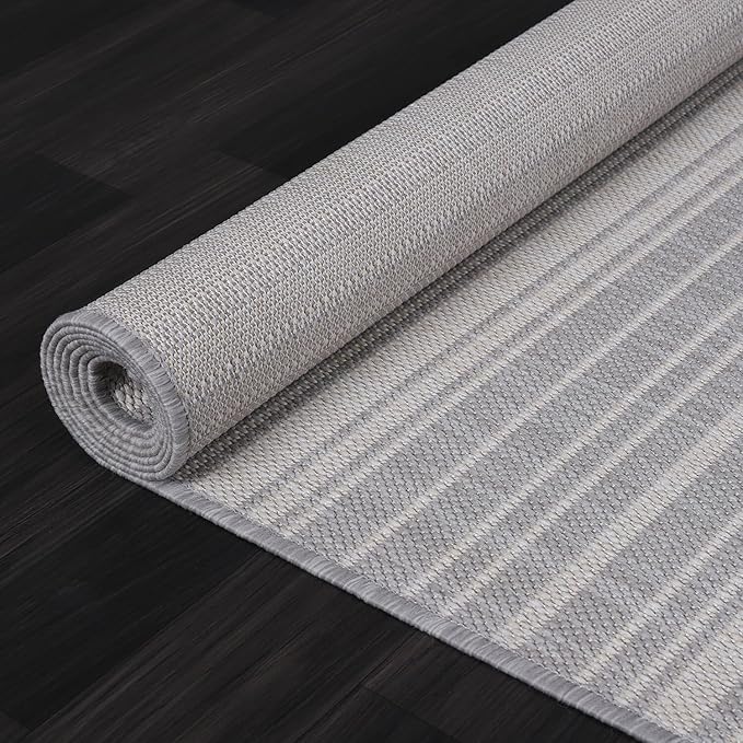 Stripe Outdoor Rug 8x10 Washable Outside Carpet for Indoor Patio Porch Waterproof Easy Cleaning Non Shedding Area Rugs Gray 8 x 10