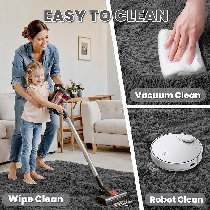5x8 Area Rugs for Living Room: Soft Fluffy Shag Grey Rugs for Bedroom, Non Slip Large Fuzzy Plush Rug Indoor Floor Carpet for Nursery Kids Boys Girls Room, Dorms, Playroom, Modern Home Decor