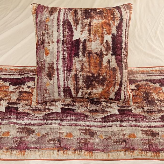 The HomeCentric King Queen Twin Pink & Orange Designer CA King 86"x18" Bed Runner Without Pillow Cover, Ikat & Quilted Bed Scarf on Cotton Printed Fabric - Ikat Splash