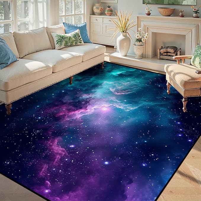 6' x 9' Galaxy Area Rug Bedroom Living Room for Girls Kids Boys Large Space Carpet Nebula Vortex Throw Rugs Cloud Floor Mat,180 X 275cm,Blue