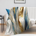 Abstract Marble Blanket, Modern Luxury Baroque Golden Blue White Stone Veins Pattern Soft Warm Cozy Plush Flannel Covers for Livingroom Bedroom Couch Chair Camping Travel Home Decor Tapestry 50x60in