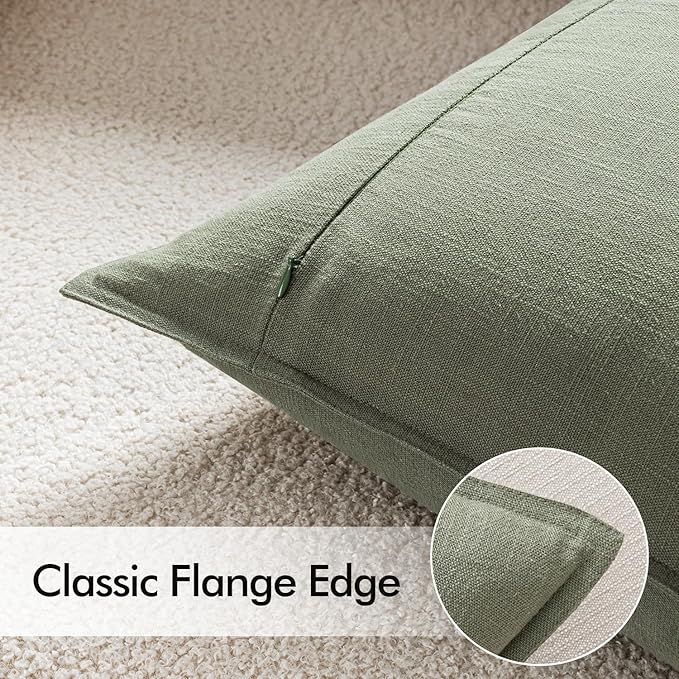 EMEMA Throw Pillow Covers Decorative Linen Pillow Covers 20x20 Inch Light Olive Green Boho Farmhouse Neutral Couch Throw Pillows for Bed Pack of 2 Accent Pillowcase Modern Sofa Cushion Livingroom Home