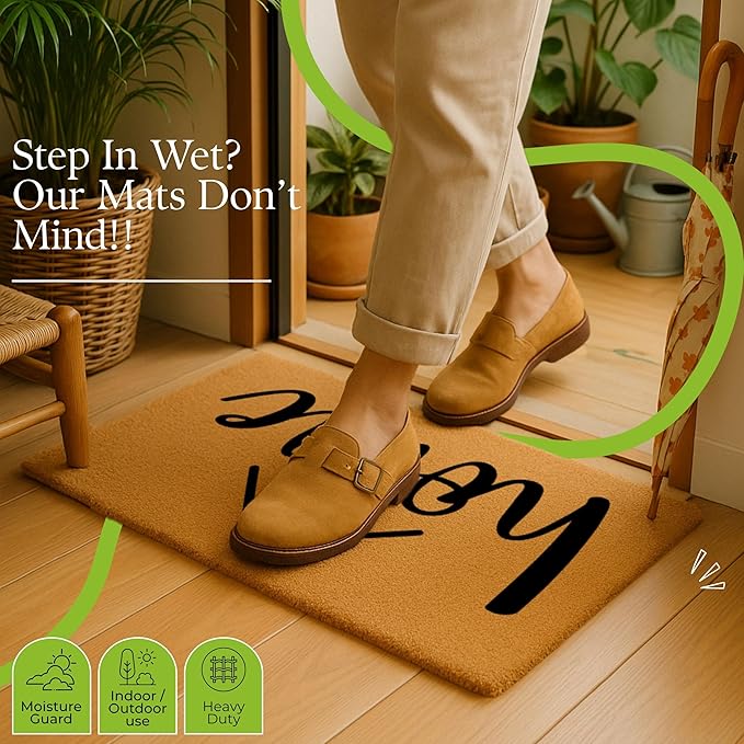 Coir Door Mats 17" X 30", Non-Slip Sturdy, PVC Backed Heavy Duty, Easy to Clean, Ideal for Door Entrance, Patio, Porch, Backyard, Garages, A Home Made of Love