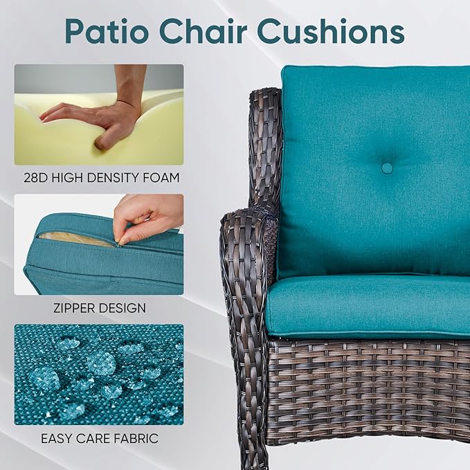 Outdoor Chair Cushions for Patio Furniture - 1 Pack Outside High Back Thick Water-Resistant Cushion 22x24 with Zipper Cover for Wicker Glider Rocking Chairs Loveseat Couch – Peacock Green/Buckle