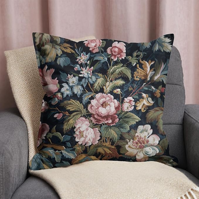 Vintage Floral Throw Pillow Covers, Vintage Flower Pattern Double Sided Cushion Cover, Indoor and Outdoor Home Art Decor Pillowcase for Sofa or Bedroom Decor 18x18inches (Pink Flower, 18x18inches)