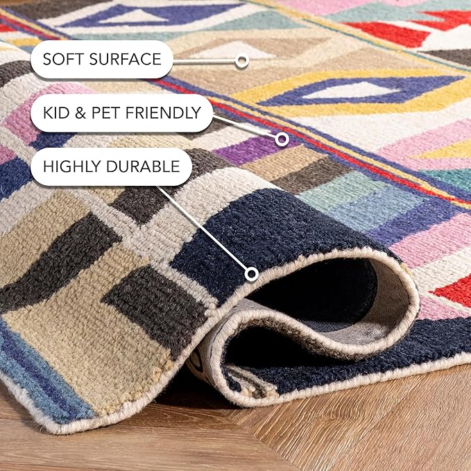 Nuloom Ofelia Handmade, Multicolor/Black, 2'6" x 8', Geometric, Wool, Soft and Cozy, High Traffic, Stain Resistant, Easy Clean, Durable Runner for Bedroom, Living Room, Dining, Den, Foyer