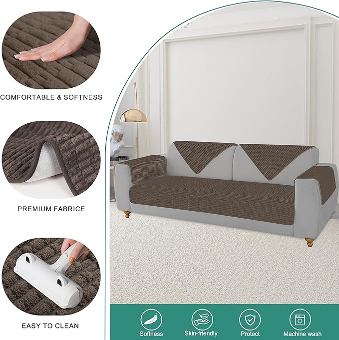 Foxdecor Couch Arm Covers Sofa Arm Covers, Arm Chair Covers Set of 2, Non-Slip Chair Arm Covers, Arm Rest Cover for Sofa, Armchair Slipcovers Couch Protector (Chocolate 26x26 inch)