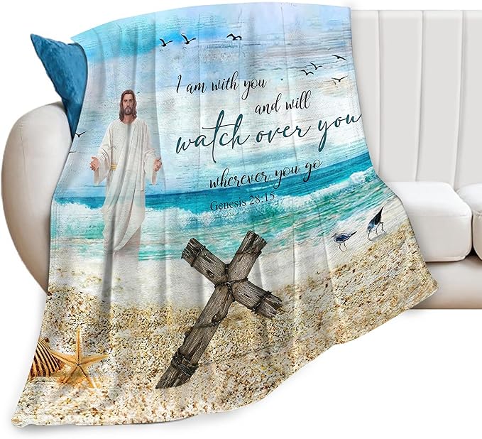 Christian Jesus Blanket Christian Gifts for Women & Men Religious Cross Throw Blanket Jesus Blanket for Kids Adults Soft Warm Cozy Fleece Blanket for Couch Sofa Bed 60"x80"