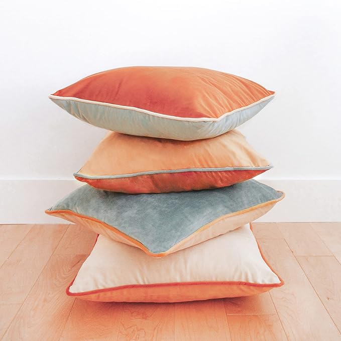 MONDAY MOOSE Decorative Throw Pillow Covers Cushion Cases, Set of 4 Soft Velvet Modern Double-Sided Designs, Mix and Match for Home Decor, Pillow Inserts Not Included (14x14 inch, Orange/Teal)
