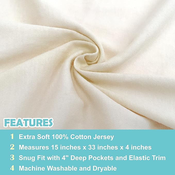American Baby Company 15" x 33" Fitted Bassinet Sheet, 100% Natural Cotton Jersey Knit, Cream, Soft Breathable, for Boys and Girls