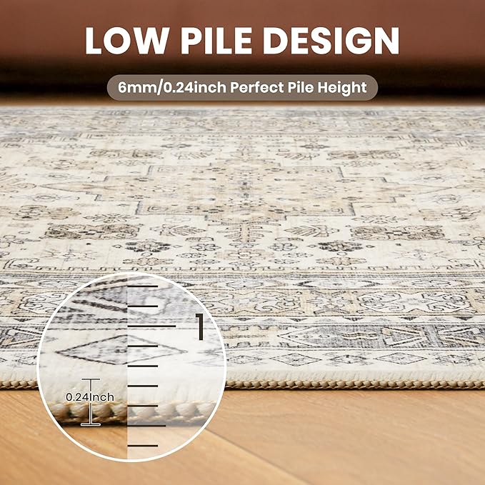 zesthome 7x9 Area Rug, Super Soft Washable Rugs for Living Room, Non-Slip Stain Resistant Vintage Rugs, Ultra-Thin Large Area Rugs (Beige,7'x9')