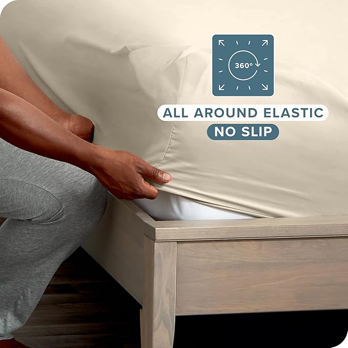 Bare Home 2-Pack Fitted Bottom Sheets Split King - Premium 1800 Ultra-Soft Microfiber - Deep Pocket - 4 Twin XL Fitted Sheets (Split King, Sand)