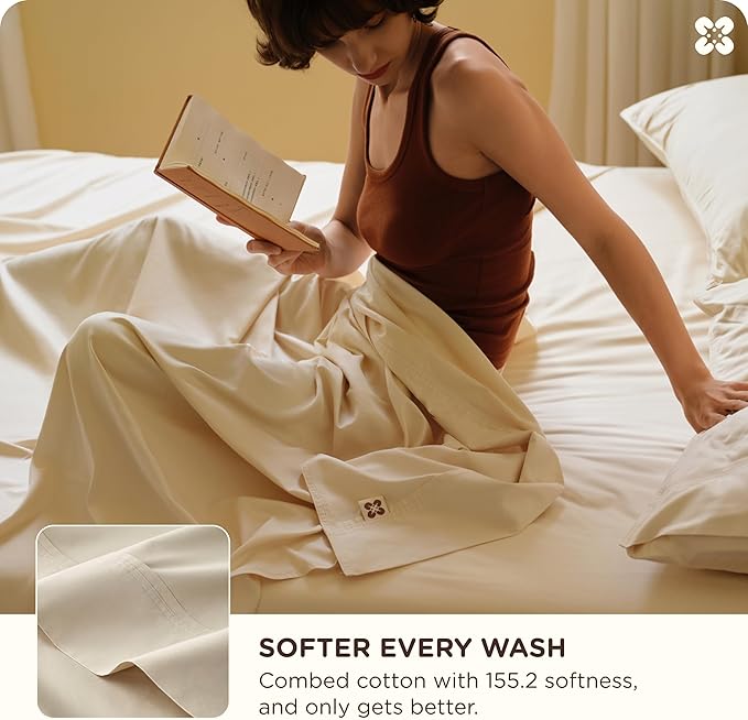 Bedsure Cooling Sheets, Rayon Derived from Bamboo & Cotton Blend, GentleSoft, Breathable, King Size Sheets Set, Deep Pocket Up to 18 Inches, Hotel Luxury Bedding for Hot Sleepers, Beige