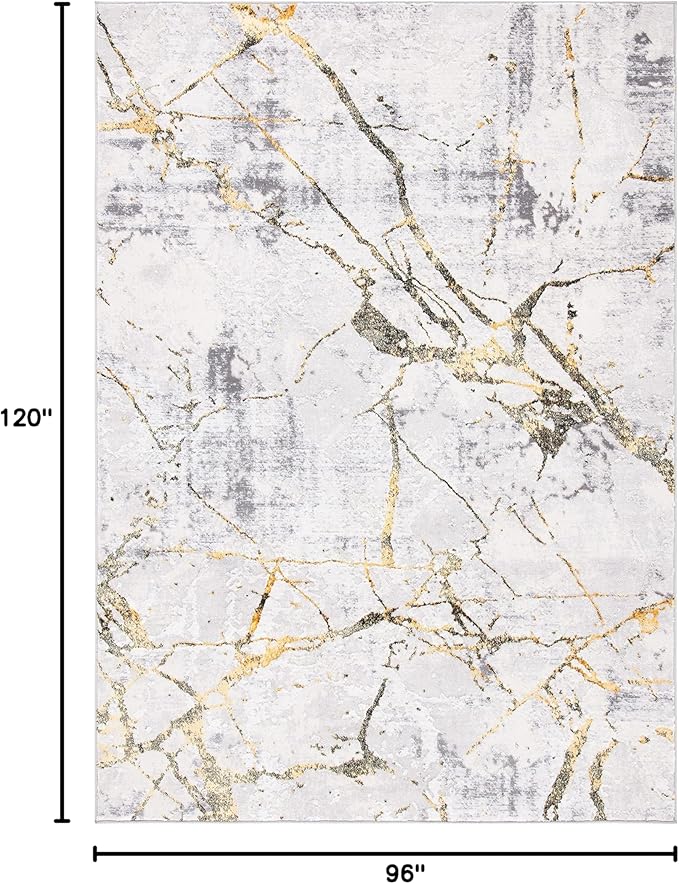 SAFAVIEH Area Rug 8x10 - Amelia Collection - Large - Grey & Gold, Modern Design, Non-Shedding & Easy Cleaning, Ideal for Living Room, Bedroom, Office, Dining Space (ALA293G)