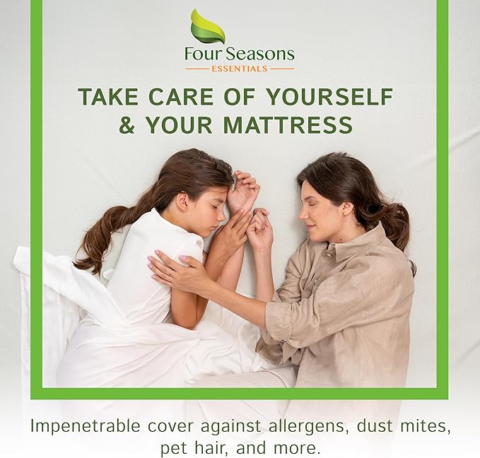 Four Seasons Essentials King Size Waterproof Mattress Protector - Cooling Viscose derived from Bamboo Fitted Sheet Mattress Cover - Quilted Jacquard Pad Protects from Dust Allergens