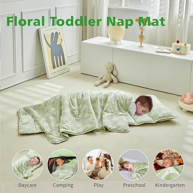 Toddler Nap Mat with Removable Pillow,Ultra Soft Slumber Bags for Girls,Kids Sleeping Bags with Roll Up Design, Perfect for Preschool,Daycare,Kindergarten
