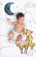 JumpOff Jo - Fitted Mini Crib Sheet for Portable Crib, Playard, and Playpen Mattresses and Mats, Soft 100% Cotton, 24 in. x 38 in. - Llama and Mama