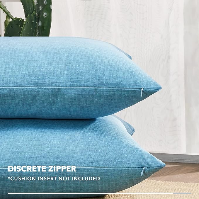 Deconovo Blank Pillow Covers Faux Linen Pillow Shams - Soft Cushion Covers Pillowcases for Patio 24x24 Inch, Lake Blue Set of 4 Case Only No Insert