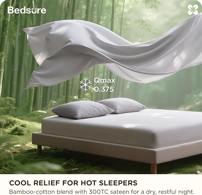 Bedsure Cooling Sheets, Rayon Derived from Bamboo & Cotton Blend, GentleSoft, Breathable, King Size Sheets Set, Deep Pocket Up to 18 Inches, Hotel Luxury Bedding for Hot Sleepers, Grey