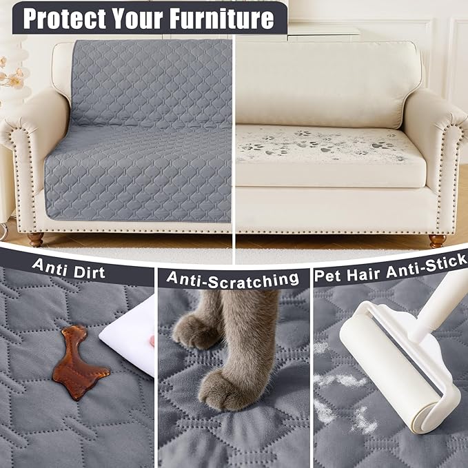 Smiry Waterproof Dog Bed Cover Blanket, Soft Reversible Pet Blanket, Washable Leakproof Cats Dogs Couch Cover for Sofa, Couch, Furniture, Plaid (52x82 Inch, Grey/Light Grey)