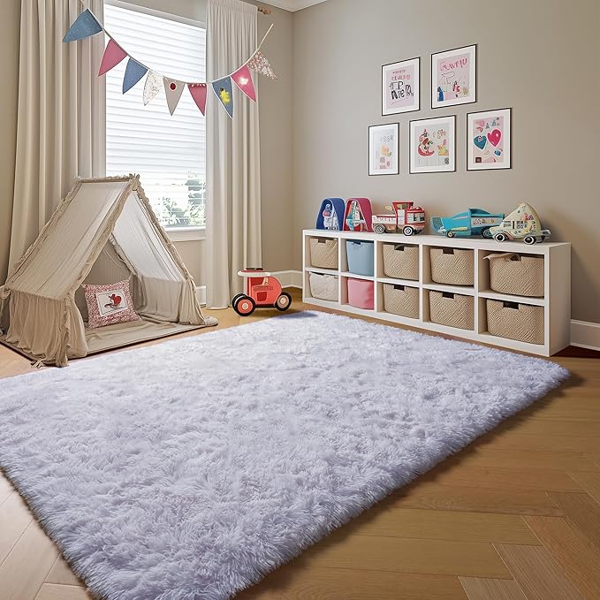 ONASAR White 6x9 Area Rugs for Living Room Bedroom, Washable Large Fluffy Bedside Throw Rug, Soft Plush Shaggy Fuzzy Floor Carpet for Nursery Kids Girls Boys Teen Dorm Home Office Decor Aesthetic