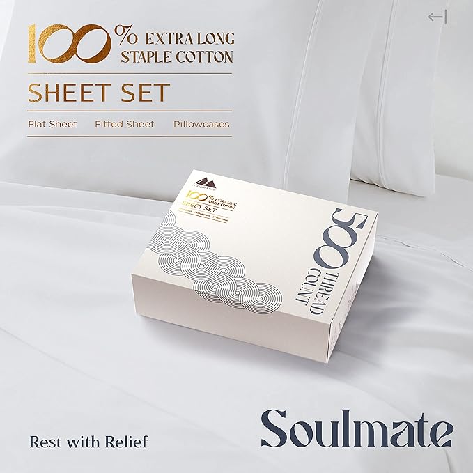 Mayfair Linen 100% Cotton Bed Sheets King Sheet Set - 500 Thread Count Sheets King Size 4 PC Set (Silver), Soft, Cooling, Hotel-Quality 16" Deep Pocket Sateen Cotton Bedsheet for Hot Sleepers