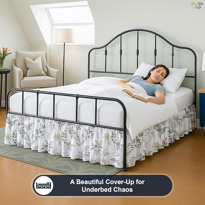 Cottington Lane Ruffled Bed Skirt Queen Size with Split Corner, Brushed Microfiber Hotel Quality Dust Ruffle, 12 Inch Drop Gathered Bedskirt, Soft, Stylish, Shrink & Fade Resistant, Morning Petals
