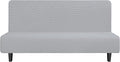 Easy-Going Stretch Futon Slipcover Armless Futon Bed Cover Furniture Protector Without Armrests with Elastic Bottom for Kids, Soft Jacquard Fabric Small Checks (Large, Silver Gray)