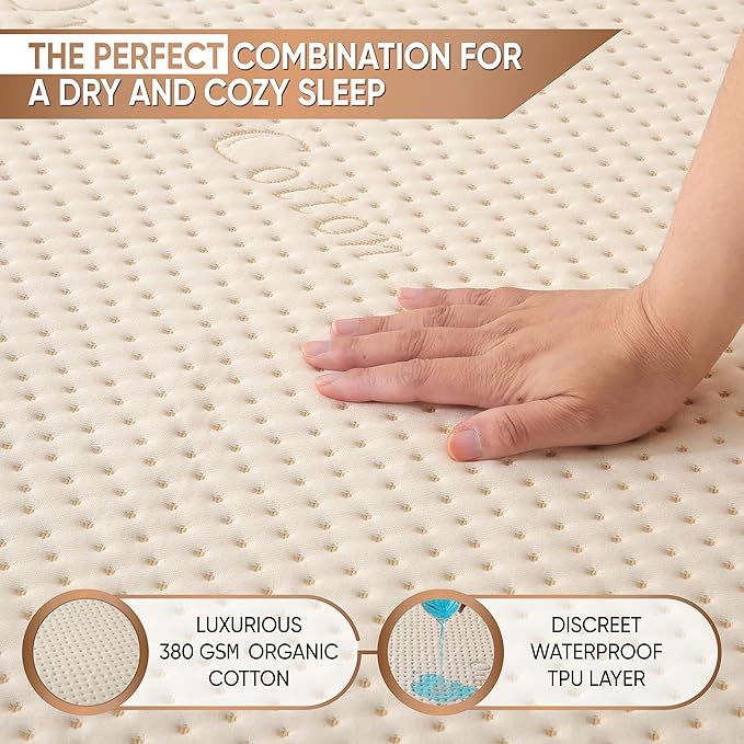 Luxury Waterproof Organic Mattress Protector Full - Organic Cotton Breathable Mattress Pad Cover - Premium 380 GSM Comfort - Deep Pocket - Jersey Cotton Skirt - Fitted Design