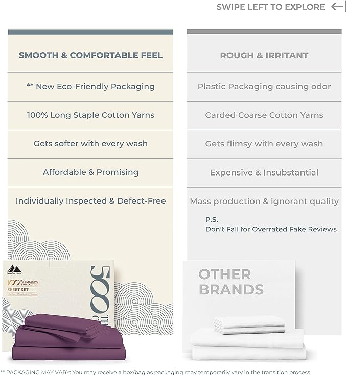 Mayfair Linen 500 Thread Count Twin XL Cotton Sheets - 3 PC Twin XL Size Bed Sheet Set Cotton (Plum), Soft, Cooling, Sateen Hotel-Quality 16" Deep Pocket Bedsheet for Hot Sleepers (Fits 18" Mattress)