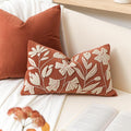 BlissBlush Fall Throw Pillow Cover 12x20, Rust Brick Red Soft Velvet Floral Decorative Lumbar Accent Throw Pillowcase,Textured Farmhouse Pillowcase for Couch Sofa Living Room Home Décor