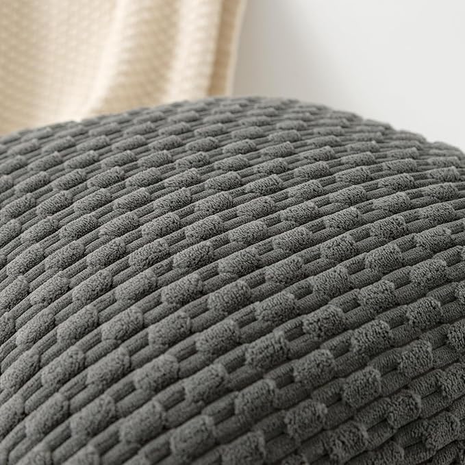Kevin Textile 14x24 Inch Pillow Cover 1 Pack Boho Decorative Soft Striped Corduroy Lumbar Farmhouse Accent Rectangle Cushion Case for Living Room Couch Sofa Bed, Dark Grey