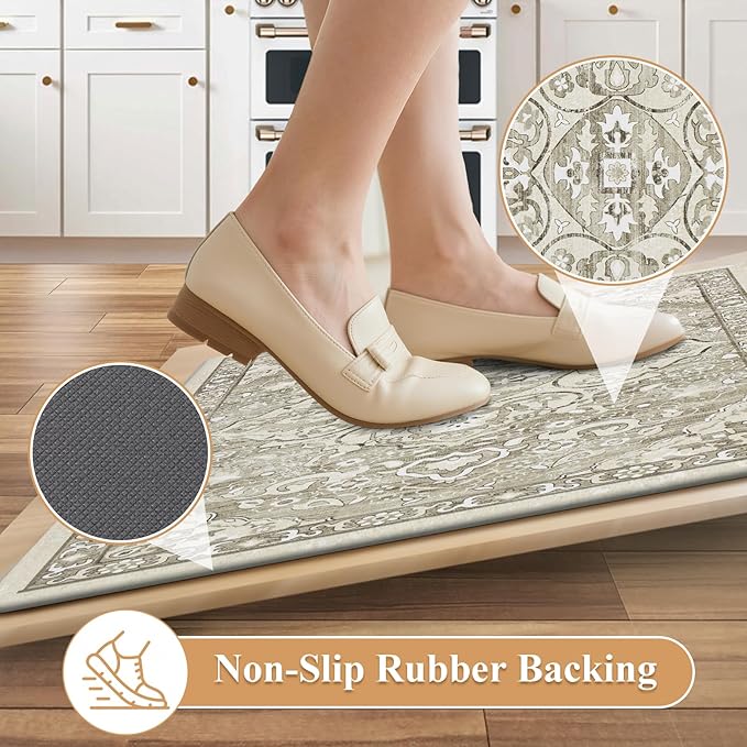 Ileading Anti Fatigue Kitchen Rugs Sets of 2 Cushioned Kitchen Mats for Floor Waterproof Kitchen Mat Set Non Slip Comfort Standing Mat for Kitchen, Office, Sink, Laundry