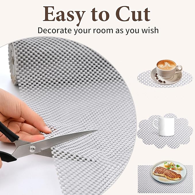 Shelf Liners for Kitchen Cabinets Non Adhesive Shelf Liner Paper Non-Slip Thickened Drawer Liner Easy to Clean for Tool Box Refrigerator Grey 11.8 x 118 in