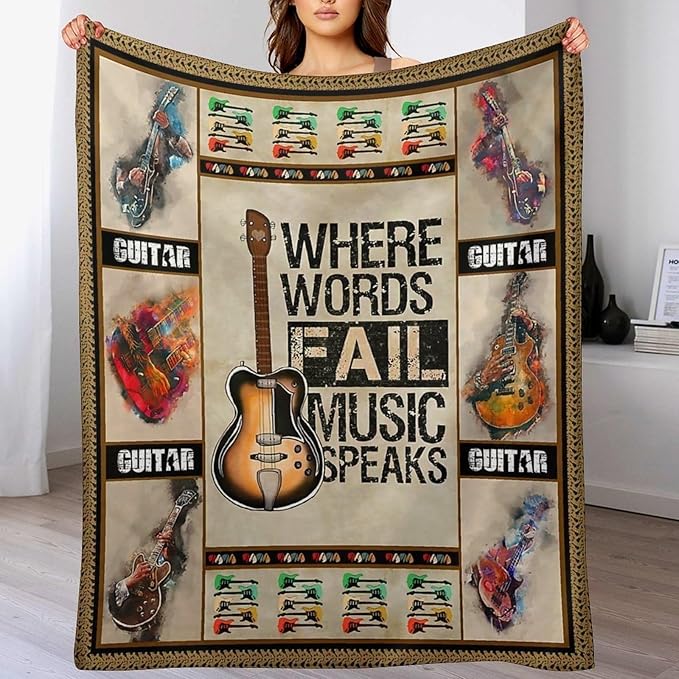 Guitar Blanket Guitar Gifts for Boys Men Music Throw Blanket for Kids Adults Soft Warm Cozy Fleece Blanket for Couch Sofa Bed 60"x80"