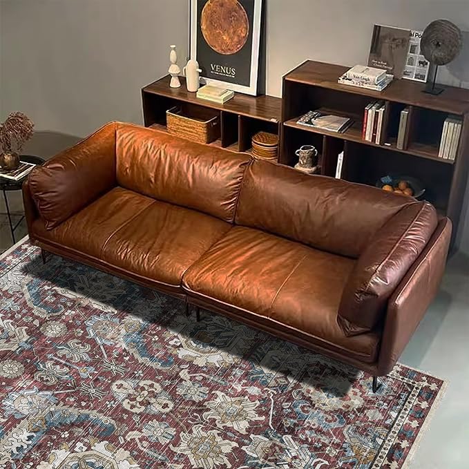 RUGSURE Washable Area Rugs - Perfect for Living Room, Bedroom, Kids Room, Nursery - Stain & Water Resistant Non-Slip, Pet & Child Friendly, Vintage Tribal Area Rugs (Rust and Bule, 9' x 12')