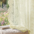 Anmao Vintage Lace Curtains 72 Inches Long 2 Panels Set, Romantic Elegant Light Filtering Semi Sheer Floral Thick Lacy Curtain Drapes for Living Room and Bedroom, Each Panel 55W x 72L, Cream Yellow