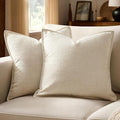 MIULEE Decorative Pillow Covers 16x16, 2 Pack Boho Farmhouse Neutral Throw Pillows for Couch, Thick Textured Modern Linen Cushion Cases Sofa Bed Living Room Home Decor, Natural Beige