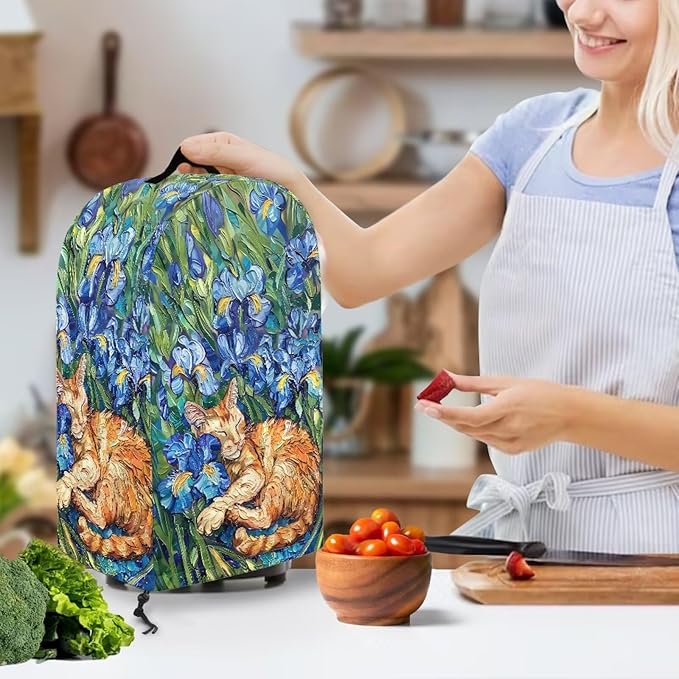 Irises Orange Cats Blender Cover Dust Proof Small Appliance Cover Foldable Dust Cover Kitchen Decorations for Blender Food Processor Juicer Blue Flowers Patterns