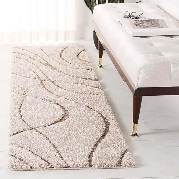 SAFAVIEH Florida Shag Collection Runner Rug - 2'3" x 7', Cream & Beige, Non-Shedding & Easy Care, 1.2-inch Thick Ideal for High Traffic Areas in Living Room, Bedroom (SG471-1113)