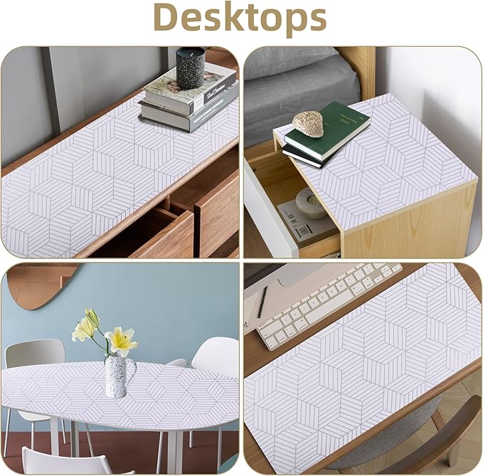 Shelf Liners for Kitchen Cabinets Non Adhesive Shelf Liner Paper Non-Slip Thickened Drawer Liner Easy to Clean for Tool Box Refrigerator with Knife and Tape Measure, Silver Geometric, 11.8 x 236.2 in