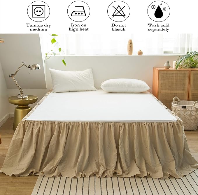 BISELINA French Linen Bed Skirt with Pleated Frills 22-Inch Tailored Drop Natural Flax Cotton Blend Dust Ruffle Soft Cozy Farmhouse Bedding (22" King, Linen)