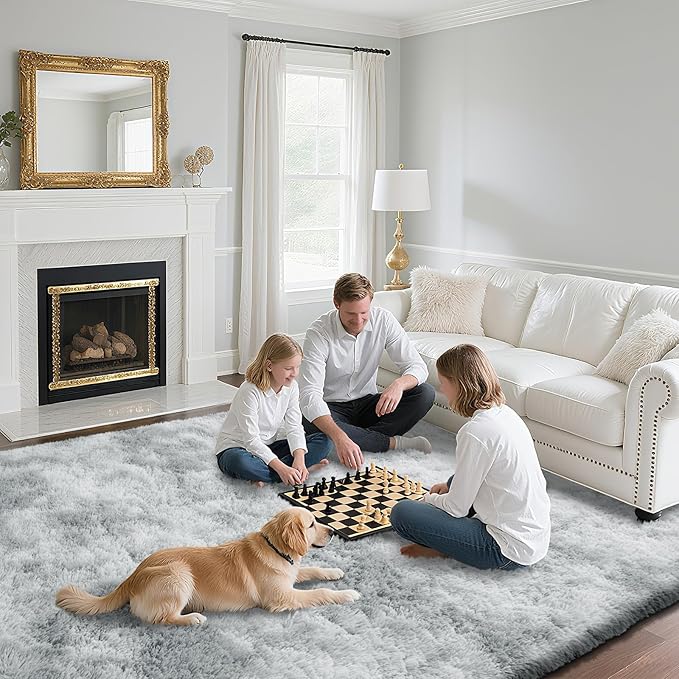 Fluffy Rug Shaggy Area Rug, Mottling Grey 4x6 Area Rugs for Bedroom, Small Bedside Rug, Soft Fluffy Shaggy Entryway Throw Rugs for Living Room Bedroom Kids Room Home Decor