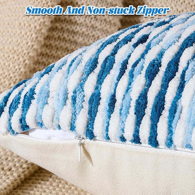 AmHoo Boho Chenille Pillow Cover Decorative Tufted Pillowcase for Couch Bed Sofa Bedroom Living Room Modern 18 x 18-Inch Sky Blue