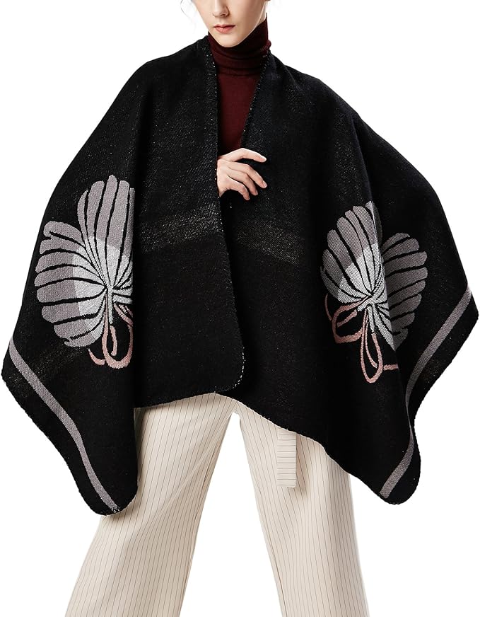Women's Vintage Pattern Open Front Poncho Cape Shawl Winter Shawl Wraps