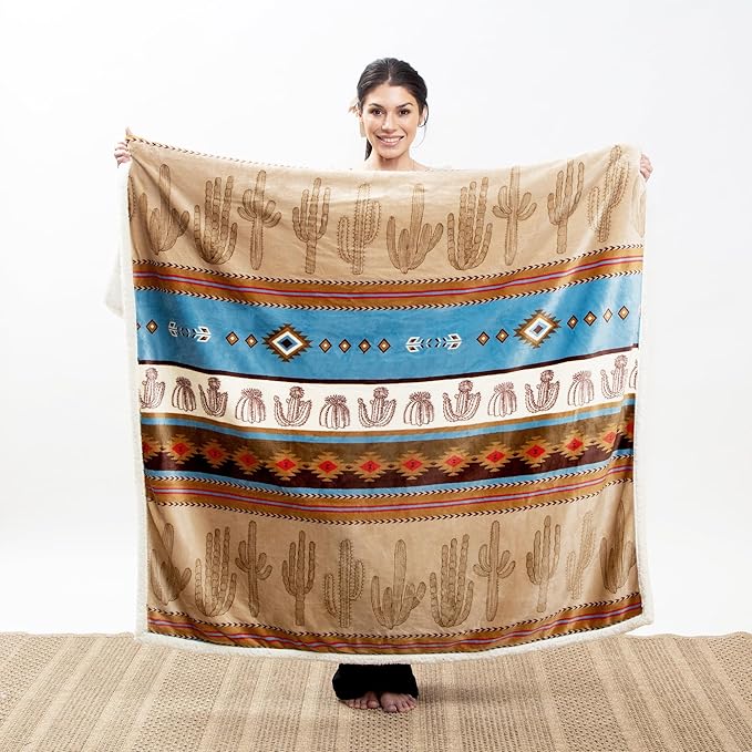 CARSTENS, INC. Ultra Premium Super Soft Plush Sherpa Fleece Oversized Throw Blanket 54" x 68", Cactus