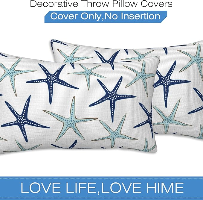Throw Pillow Covers Nautical Starfish Pillow Covers 20x12 Inch Set of 2 Navy Blue and Turquoise Sea Stars Throw Pillows Decorative Pillow Cases Cushion Covers for Bedroom Livingroom